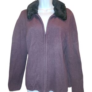 Faux Fur removable collar Sweater Cardigan purple size xl